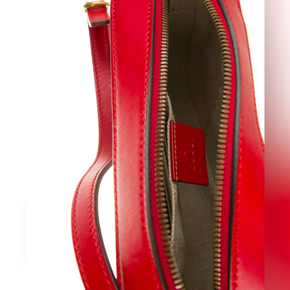 Gucci Web Accented Red Leather Bee Crossbody Bag - Picture 3 of 3